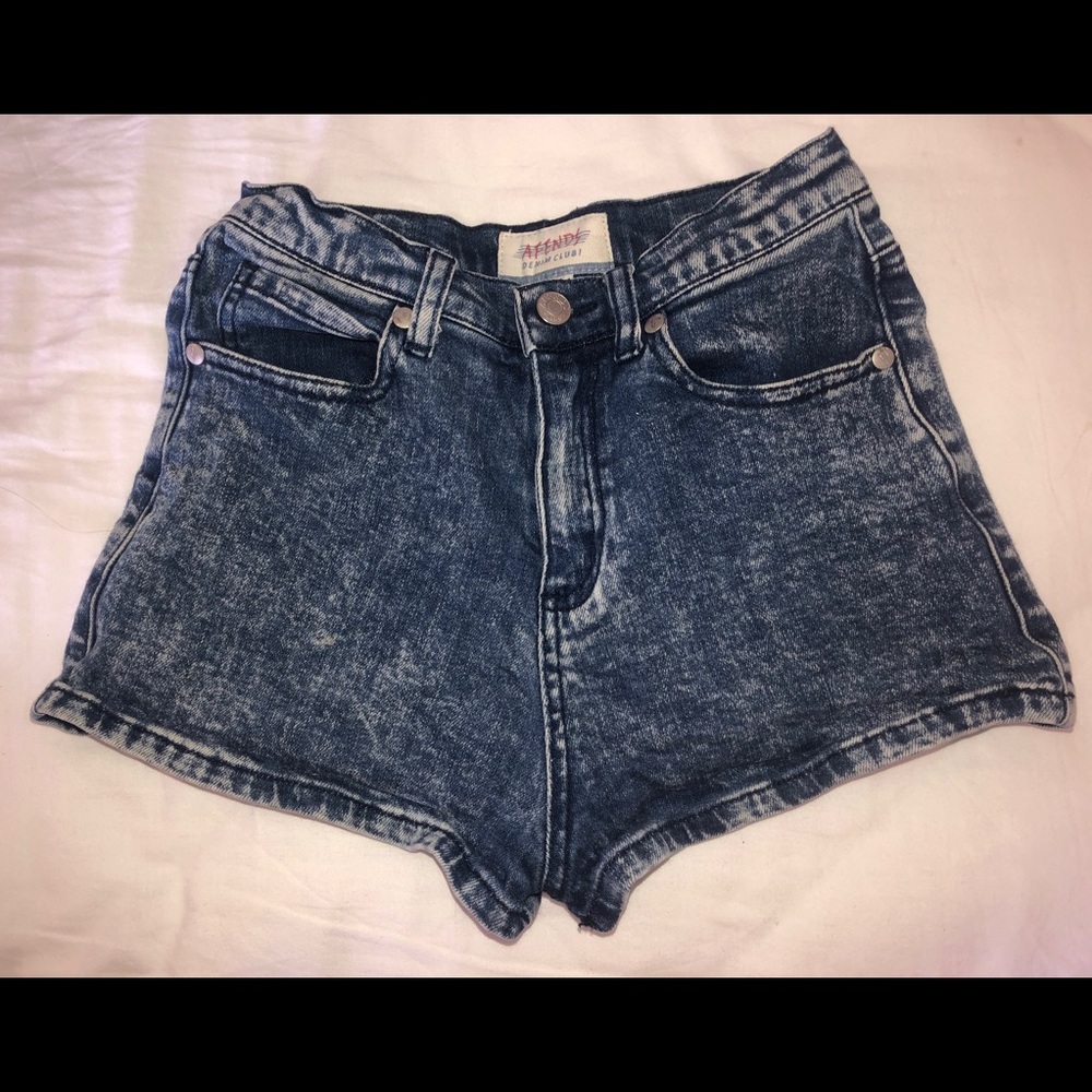Afends Acidwash blue denim shorts
